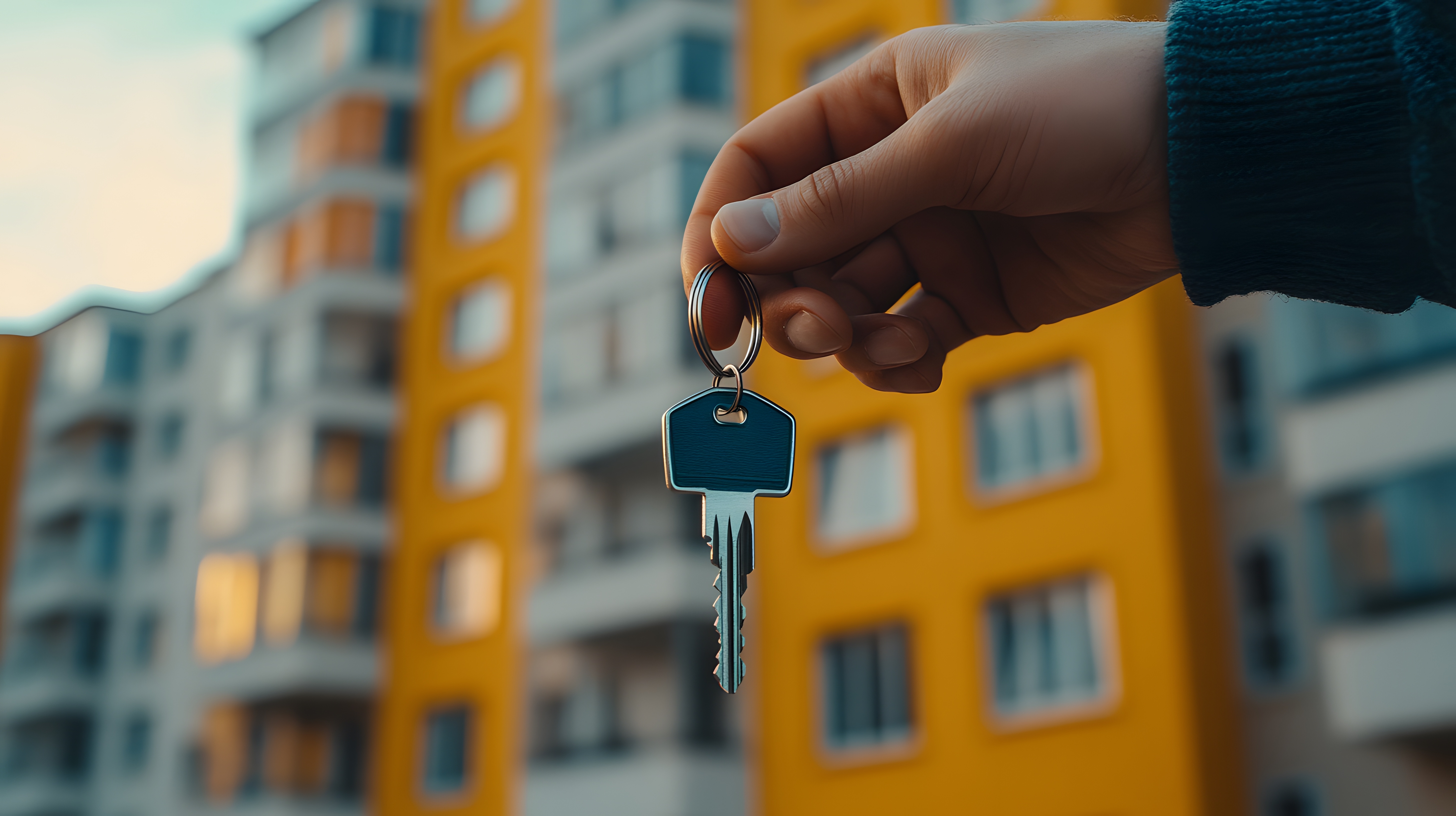 Person hält Schlüssel für die neue Wohnung in der Hand